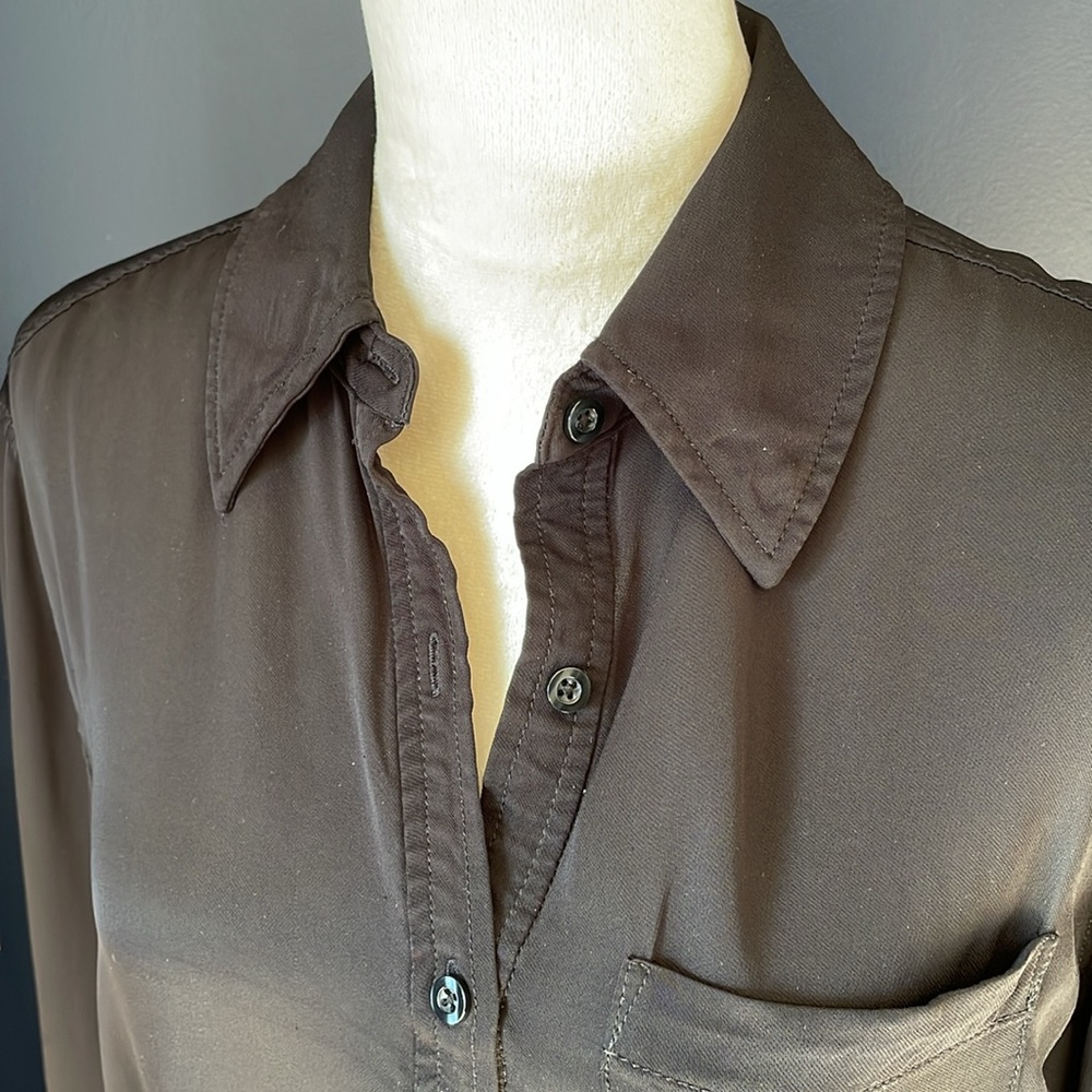 L’Acadamie Silky Black Collared Button Down Shirt Long‎ Sleeved Size Small - Picture 3 of 12